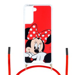 Funda Funda Minnie Fondo Rojo Colgante - Clásicos Disney para Samsung Galaxy S21 FE