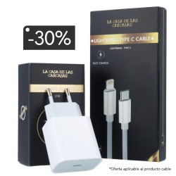 Pack Carga - Cargador carga rápida iPhone + cable Tipo C/Lightning