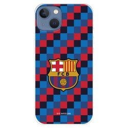 Funda para iPhone 14 Plus del FC Barcelona Escudo Fondo Cuadros  - Licencia Oficial FC Barcelona