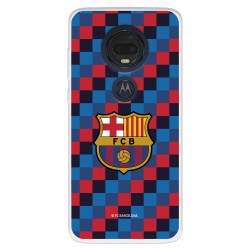 Funda para Motorola Moto G7 Plus del FC Barcelona Escudo Fondo Cuadros  - Licencia Oficial FC Barcelona