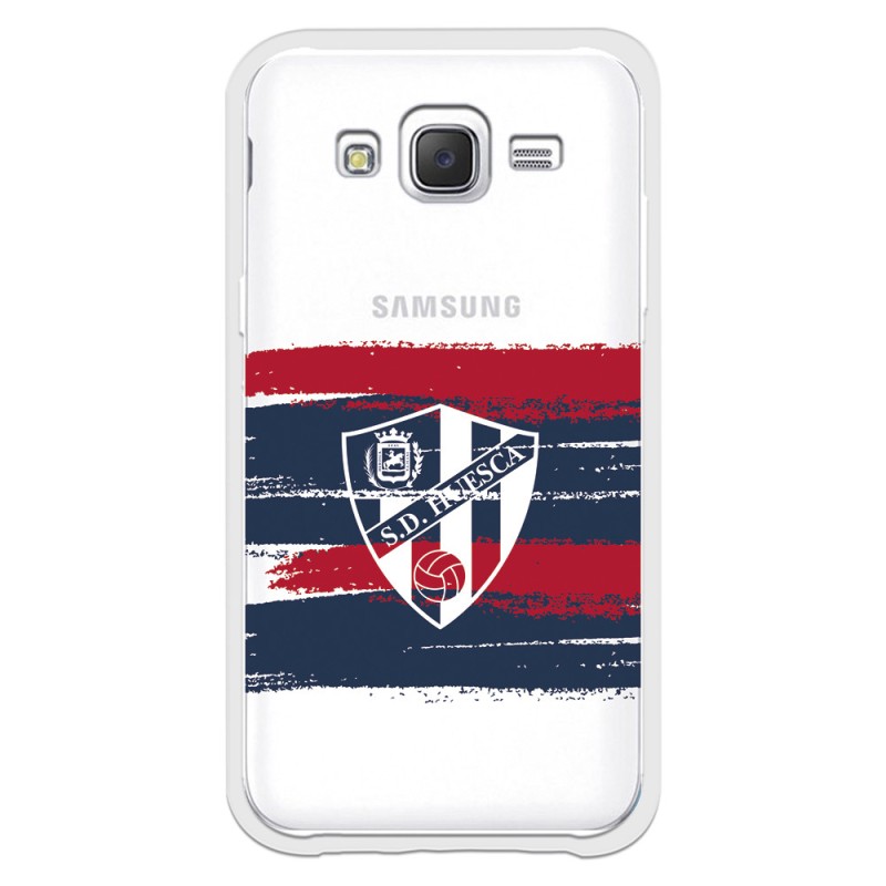 Funda para Samsung Galaxy J5 del Huesca Rayas Transparente - Licencia Oficial SD Huesca