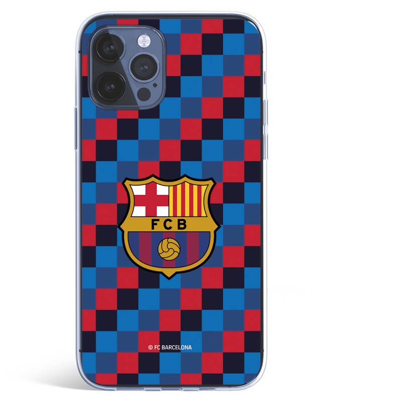 Funda para iPhone 12 del Barcelona Escudo Fondo Cuadros - Licencia Oficial FC Barcelona