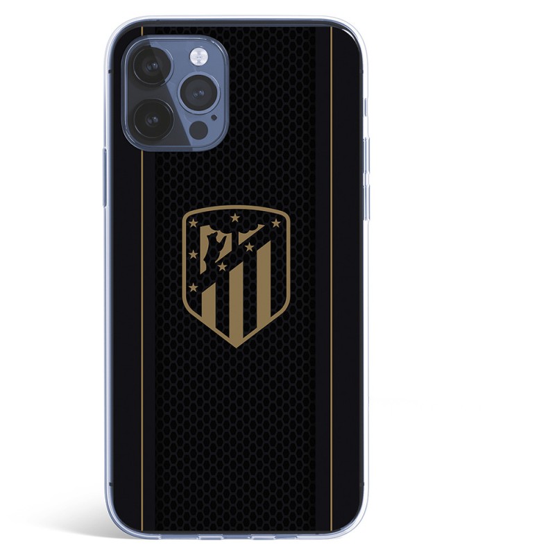 Funda para iPhone 12 del Atleti Escudo Dorado Fondo Negro - Licencia Oficial Atlético de Madrid