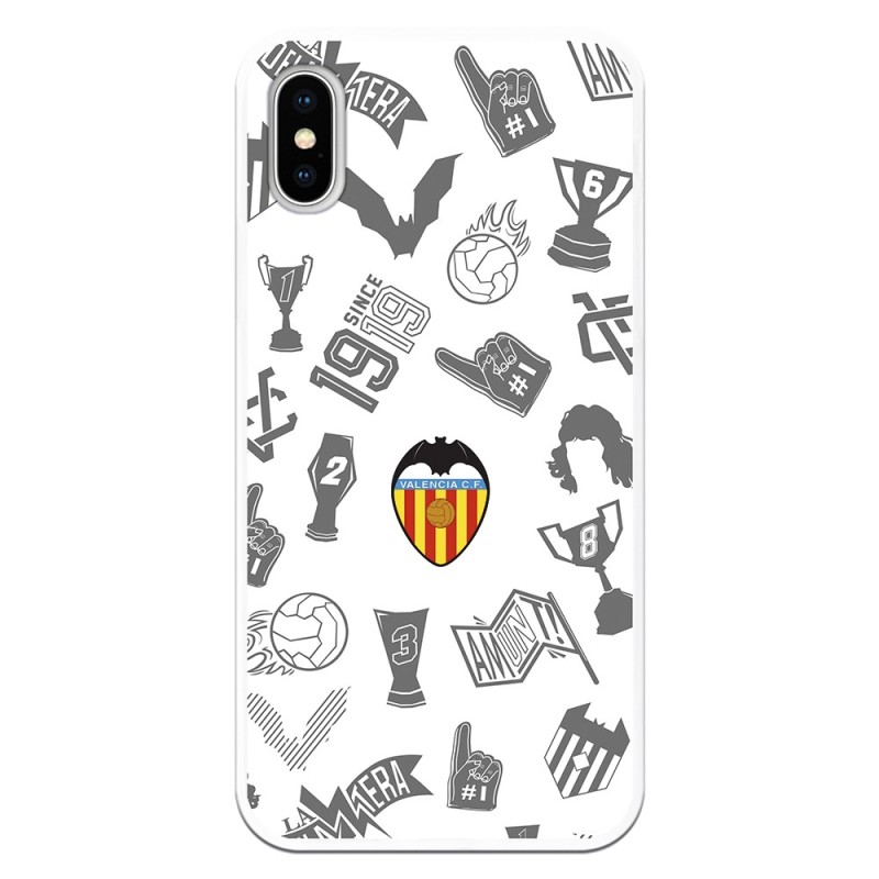 Funda para iPhone XS Oficial del Valencia CF Stickers Gris Escudo Color - Licencia Oficial del Valencia CF